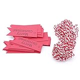 Kraftpapieranhänger mit Schnur für Weihnachtsdekoration, Rot + Hanfseil. Langlebigkeit