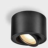 GeyouLux 1x LED Aufbauspot Schwarz - Extra Flach & 38° Schwenkbar Spots Deckenleuchte - Ø80x50mm - Aufputz Spots Decke inkl. 5W 3000K LED Modul 230V - Deckenspots, Deckenstrahler LED Aufbaustrahler