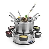 Princess Family Fondue-Set - 800 W, 1,2 Liter Fassungsvermögen, Thermostat, Edelstahl, doppelter Boden, 8 Fonduegabeln, 6 Dipschalen, Silber, 172680