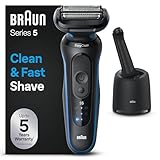 Braun Series 5 Elektrorasierer für Herren, Nass- und Trockenrasur, Turbo und Standard Modus, Wasserdichter Folienrasierer, Made in Germany, Mit Clean & Charge Reinigungsstation, 52-B7000cc, Blau