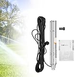 Tiefbrunnenpumpe 250W, 3' Brunnenpumpe mit 20m Kabel, max. Durchfluss 1600L, max. Förderhöhe 80m, IP68 2850r/min Edestahl Wasserpumpe für Brunnen, Bewässerung von Bauernhöfen
