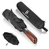 Regenschirm sturmfest bis 140 km/h - Taschenschirm mit echtem Holzgriff und zertifizierter Teflon-Beschichtung gegen Feuchtigkeitsschäden - LOGAN & BARNES - Modell Dublin