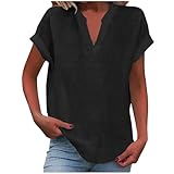 Leinenbluse Damen: Elegante Baumwolle Leinen Tshirt, Leinenshirt Lose Kurzarm Blusen, Frau Longshirt Oversized Tee T-Shirts, Teenager Mädchen Freizeit Longbluse & Leinenhemd, Große Größen Oberteile