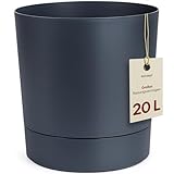 KONZEPT Blumentopf mit Untersetzer 32,5 cm - großer Übertopf aus Kunststoff für Zimmerpflanzen, modern und wetterfest, für Innen und Außen, Anthrazit