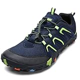Littleplum Wanderschuhe Jungen Trekkingschuhe Kinder Barfußschuhe Atmungsaktiv rutschfest Outdoorschuhe Traillaufschuhe(Blau Grün,38EU)