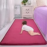 Dicke, rutschfeste Korallensamt-Krabbelmatte für Boden, Spiel, Küche, Schlafzimmer, Wohnzimmer, Yoga, große Größe (90 x 200 cm, rot)