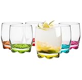 Glasmark KROSNO, 250ml, Set von 6, Trinkgläser mit farbigem Boden, Longdrinkgläser, Wassergläser, Saftgläse, Perfekt für Zuhause, Restaurants und Partys