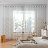Stfery Gardinen mit Ösen Jugendzimmer Halbtransparent Weiß Rosa, Tüll Vorhang Francais Landhausstil Stickerei Blumen Muster Ösenschals Schlafzimmer Wohnzimmer 2er Set, B250 x H270 cm x 1pcs