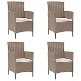 Gecheer 4 STK. Gartenstuhl mit Kissen Gartensessel Essstuhl Stuhl Sessel Terrassenstuhl Balkonstuhl Gartenstühle Gartenmöbel Poly Rattan Beige