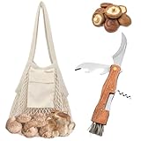 Pilzmesser mit Bürste und Tasche: Pilzmesser Set, Tragbares Schwammerlmesser mit Pinsel, Faltbare Pilzsammeltasche mit Großer Kapazität, Pilz Klappmesser mit Holzgriff, für Garten, Outdoor, Geschenk