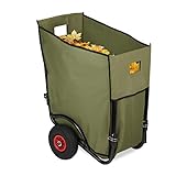 Relaxdays Laubwagen, großer Gartentrolley, klappbare Laubkarre für den Garten, 2 Luftreifen, Laubsack 160 Liter, grün, 98 x 57.5 x 66 cm