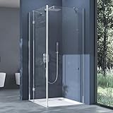 doporro Eck-Duschkabine 100x140cm Dusche Eckdusche Duschabtrennung inkl. 4cm flacher Duschtasse in Weiß ESG-Sicherheitsglas Klarglas inkl. Easy-Clean-Beschichtung R05K