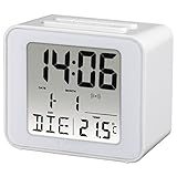 Hama Funkwecker digital (Kleiner Wecker mit Funk und Licht, Reisewecker mit automatischer Zeitanpassung, Digitalwecker inkl. Batterie) weiß