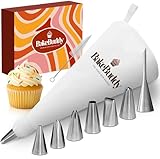 BakeBuddy Premium Spritzbeutel Set (11-teilig) - 35cm Baumwolle Spritzbeutel mit Tüllen aus Edelstahl zum Dekorieren von Torten, wiederverwendbar und spülmaschinenfest, inkl. Adapter & Geschenkbox