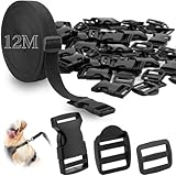 12 m Gurtband mit Schnalle Set Gurtband 25mm mit 12 Paare Schnallen und Verschlüsse Nylon Gurtbänder Einstellbare Steckschnalle Klickverschluss für DIY Rucksack Gepäckgurten Tasche Befestigung Gurt