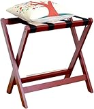 EPANO LXXW Kofferständer Klappbarer Gepäckständer aus Holz for Hotels, Zimmergepäckhalter mit 4 schwarzen Riemen und Schuhregal Gepäckablage Hotel(Red Wine)