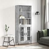 Gecheer Highboard Betongrau 69,5x34x180 cm Holzwerkstoff, Sideboard, Beistellschrank, Mehrzweckschrank, Aufbewahrungsschrank, Schrank, Lagerschrank, Hochschrank/ 3189337