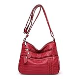 LOIJMK Lässige Lederweste Echtes Schaffell und Rindsleder Weste Motorrad Biker Ledertasche Segeltuch Taschen (Red, One Size)