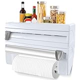 Frischhaltefolienspender, 3 in 1 Multifunktional Alufolienspender und Frischhalte Platz Sparen, Küchenrollenhalter Wand Tragfähigkeit 3 ​​kg, Wandrollenhalter Küche Geeignet für Küche, esszimmer
