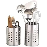 Küchenutensilienhalter, 2 Stück, für Geschirr und Arbeitsplatte, rostfreier Edelstahl, Kochutensilien-Organizer, Besteck-Abtropfhalter für Spatel, Löffel und Zange