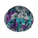 Violette und blaugrüne Blumen-Druck, doppellagig, Duschhaube, Baden, Duschhaube, für Damen und Herren, Duschhaube, Salon, Heimgebrauch