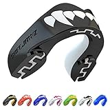 SAFEJAWZ Sport Zahnschutz Erwachsene und Kinder Sport Mundschutz Für alle Vollkontakt-Sportarten einschließlich Rugby, MMA, Kampfsport, Kickboxen, Judo, Hockey & Boxe (Black Fangz, Bis Zu 11 Jahre)
