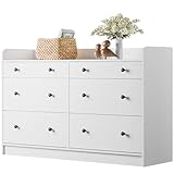 Cozy Castle Kommode Weiß mit 6 Schubladen, Sideboard, Schlafzimmer Schränke, Eckkommode, Holz Modern Möbel, für Wohnzimmer, Home Office, Eingangsbereich