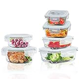 ROSOS Glasbehälter mit Deckel, 6er-Pack luftdichte Frischhaltedosen mit Deckel BPA-freiem für Lebensmittel und auslaufsicher, Frischhaltedosen Glas mit Deckel für Ofen/Gefrierfach, Grau