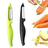 2 Stück Schäler Küche Edelstahl Sparschäler Ergonomischer Grif Bequemer Griff Spargelschäler Universal Kartoffelschäler Schäler Linkshänder und Rechtshänder Geeignet Gemüseschäler