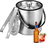 BUCOMTU 1.6L Eiswürfelbehälter, Eiskübel mit Deckel,Eiswürfelbehälter Edelstahl mit Clips und Sieb, perfekt zum Abkühlen von Getränken, Bier, Champagner und Früchten für Partys, Partys, Riegel