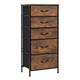 WOLTU Kommode mit 5 Schubladen aus Stoff, Kommodenschrank Sideboard Schubladenschrank, für Schlafzimmer Wohnzimmer Flur, aus Metallrahmen Holzwerkstoff, Vintage-Holzoptik Schwarz SSK004hov