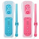 GBKDQQ 2x Wii-Fernbedienung, Wii Controller Gamecontroller Wireless Remote Bewegungssensor Vernbedinung Ersatz Gamepad Controller für Wii und Wii-Konsole, mit Silikonhülle und Handschlaufe(Rosa+Blau)