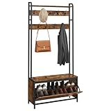 VASAGLE Garderobenständer mit Schuhschrank, Garderobe mit Sitzbank, Kleiderständer, Schuhkipper, 9 Haken, obere Ablage, für Flur, Schlafzimmer, Industrie-Design, vintagebraun-schwarz HSR405B01