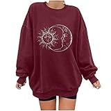 YULONGESS Langarmshirts Damen O-Kragen Print Entspannt Lang Tee Shirt Langarmshirt Stilvoll Sweatshirt Casual Sweat Novelty Bluse Tops Lässige Langarm Shirt Langarmshirts Urlaub Lässige Frühling
