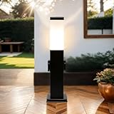 Energiesäule Außenleuchte mit Steckdose Stehlampe aus Aluguss für 230V Strom Anschluss E27 Wegeleuchte Weglampe Außenlampe Hof Garten Einfahrt