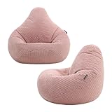Icon Dalton Sitzsack Kinder, Rosa, 2er Pack, Flauschiger Cord Stoff, Sitzsack Cord mit Füllung, Bequemer Kinder Gaming Sessel, Kuschelsessel, Lese Sessel, Schlafzimmer, Kinderzimmer, Spielzimmer