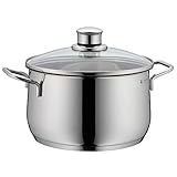 WMF Diadem Plus Kochtopf groß 20cm hoch, Fleischtopf Induktion 3,7l, Glasdeckel, Cromargan Edelstahl poliert, unbeschichtet