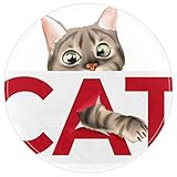 EZIOLY Ecat Schild mit Katzen-Illustration, rutschfest, waschbar, runder Teppich, Badematte, Bodenmatte für Wohnzimmer, Schlafzimmer, Küche, Baby-Spielzimmer, 40 x 40 cm