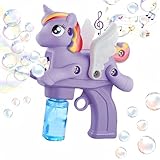 Einhorn-Seifenblasenpistole, Automatische Seifenblasenmaschine für Kind, Bubble Machine Gun mit Musik und 2 Flaschen Seifenblasen Flüssigkeit, Outdoor Spielzeug für Mädchen/Party/Hochzeit, Purple