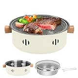 BSDLZCH tragbarer Holzkohlegrill, 1pc Mini BBQGrill Multifunktionaler Rauchfrei Runder Tisch-Holzkohlegrill für Indoor Outdoor Kochen HomeParty Picknick Camping (Beige)