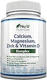 Calcium, Magnesium, Zink & Vitamin D3 | 365 Vegetarische Tabletten für 6 Monate | 800 mg Calciumcarbonat pro Tablette | Von Nu U Nutrition