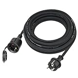 Verlängerungskabel Outdoor 5m für den Außenbereich, Gummi Verlängerung Stromkabel außen mit Schuko Stecker, IP44 Verlängerungsleitung H07RN-F 3G1,5 mm² Kabel, mit Schutzkappe, 3500W, 16A 250V, Schwarz