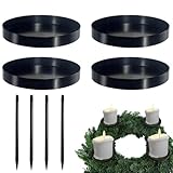 Kerzenhalter Adventskranz Schwarz – 4er Set 2-in-1 Kerzenhalter für Stabkerzen & Kerzenteller – 8 cm Metallkerzenhalter mit Abnehmbarem Stecker