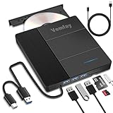 Vemfay Externes DVD Laufwerk, CD DVD Brenner Extern USB 3.0 Typ-C CD DVD +/-RW Optisches Laufwerk mit SD/TF-Kartenleser Portable RW Brenner, Laufwerk Player für Win11/10/8/7/XP, Linux,Mac OS,Vista