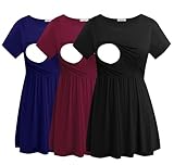 Smallshow Damen Umstands-Still-Top, 3er-Pack, kurzärmelig, Schwarz, Marineblau, Kastanienbraun, 3 Stück, Groß