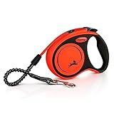 flexi® Xtreme S Gurt 5 m schwarz, extrem beißfester oranger Gurt, extra robuste Roll-Leine für Hunde bis 20 kg
