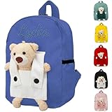 Generisch Kindergartenrucksack für Jungen und Mädchen, Personalisiert Rucksack Kinder mit Namen für Schule Kindergarten Hort und Krippe, Kita Kinderrucksack mit Herausnehmbarer Bärenpuppe (Blau)