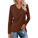 Pullover mit V-Ausschnitt für Damen, Übergröße, langärmelig, Tunika, leicht, lässig, lockere Passform, lässig, übergroß, weich, für Damen, zum Ausgehen, Party, elegant, elegant, 3 Kaffee, 3XL