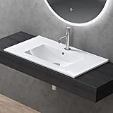 doporro Waschbecken Einbauwaschbecken 81x47x18cm Weiß aus Keramik inkl. Nano-Beschichtung Rechteckig Brüssel911