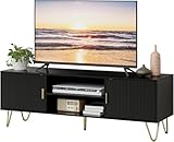HEYZOEY TV Schrank, Lowboard Schwarz, Fernsehschrank für TV 60 Zoll,137x38x48 cm, TV Board Fernsehtisch mit 2 Schränken für Wohnzimmer,Schwarz